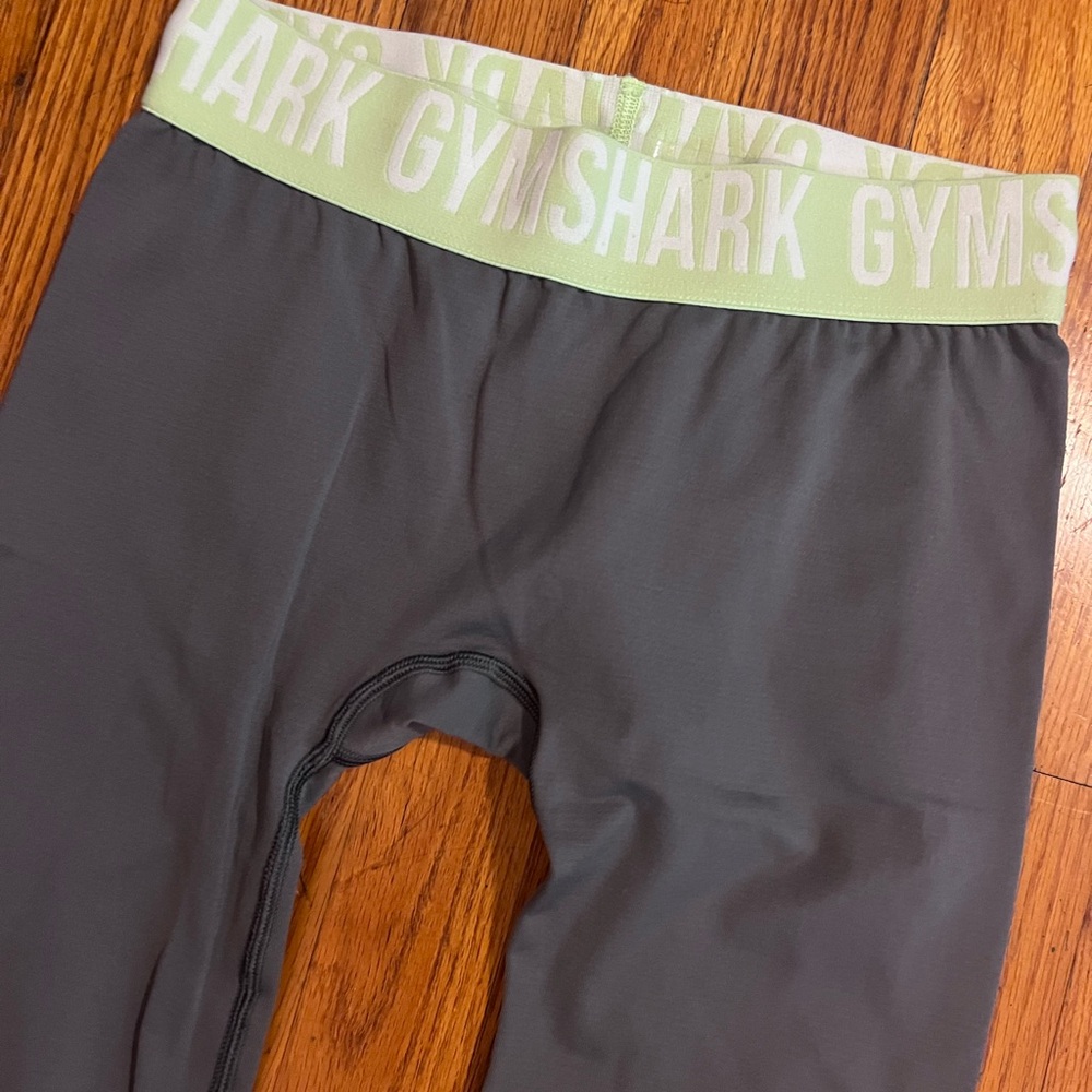 Gymshark Gray Leggings with Green Waistband